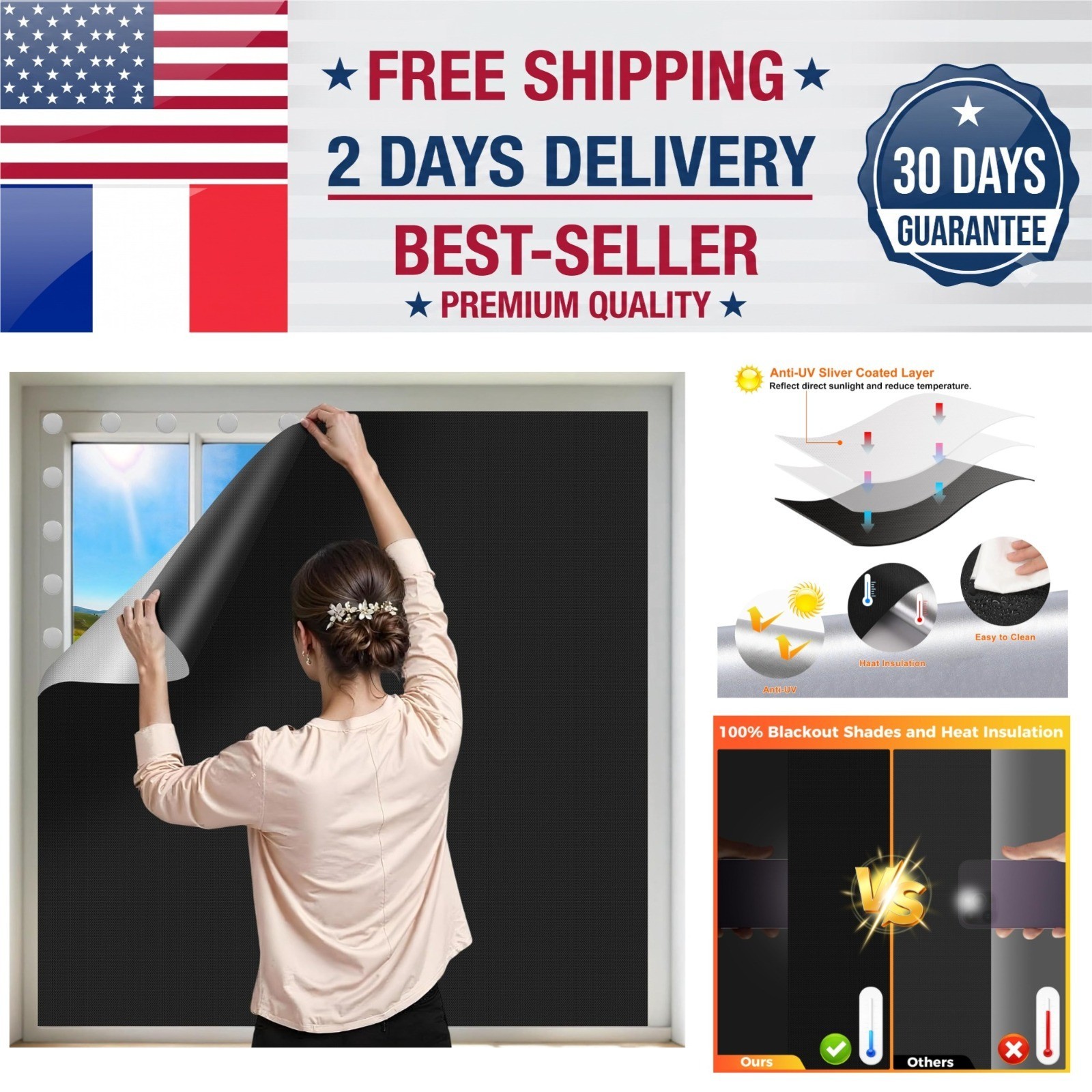 Blackout Curtains for Bedroom 2 Pack 79″x57″ Portable Thermal Blinds