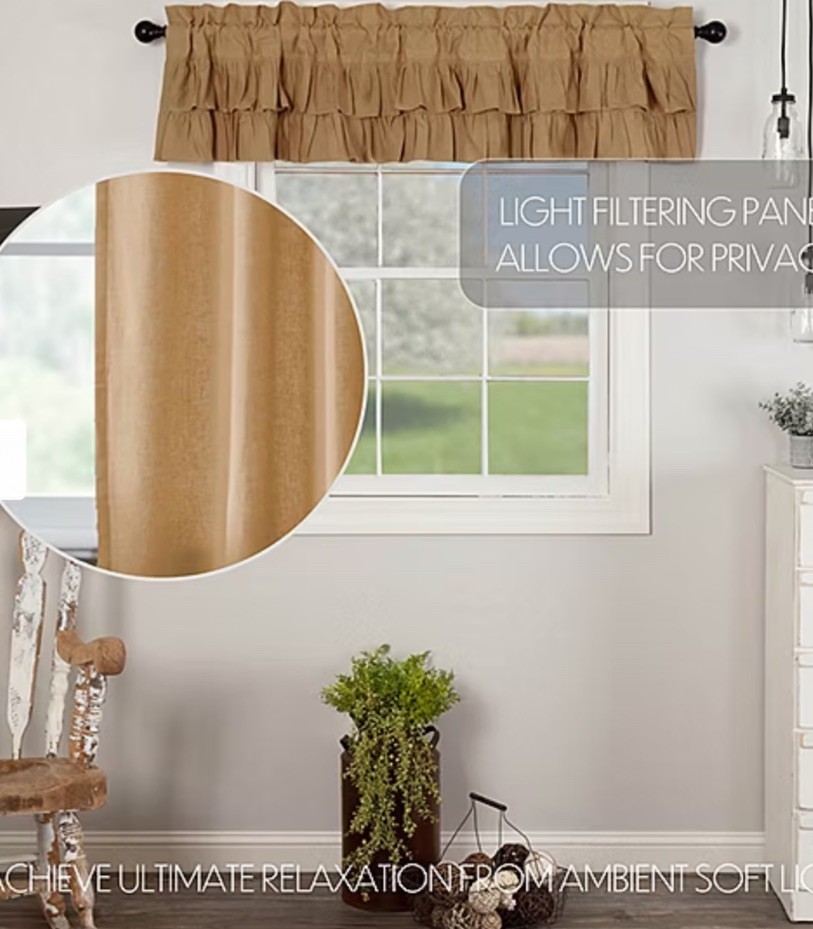 VHC Brands Simple Life Ruffled Rod Pocket Tailored Valance Khaki 16×60 In