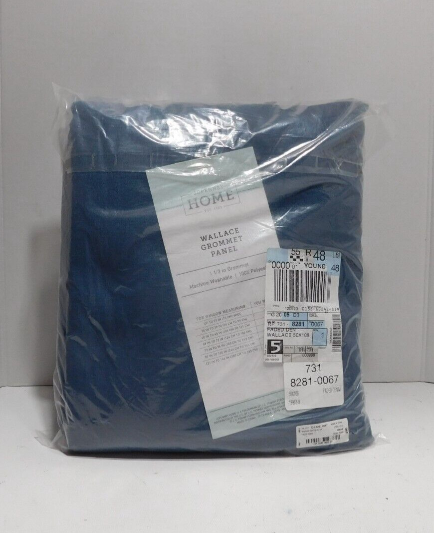 JC Penney Home Pair Faded Denim Curtains 2 Grommet Drapes Panels 50in x 108in