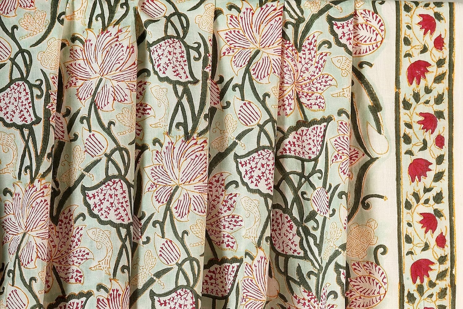 2 Pcs Indian Hand Block Floral Print Curtain Drape Window Decor Curtain Valances