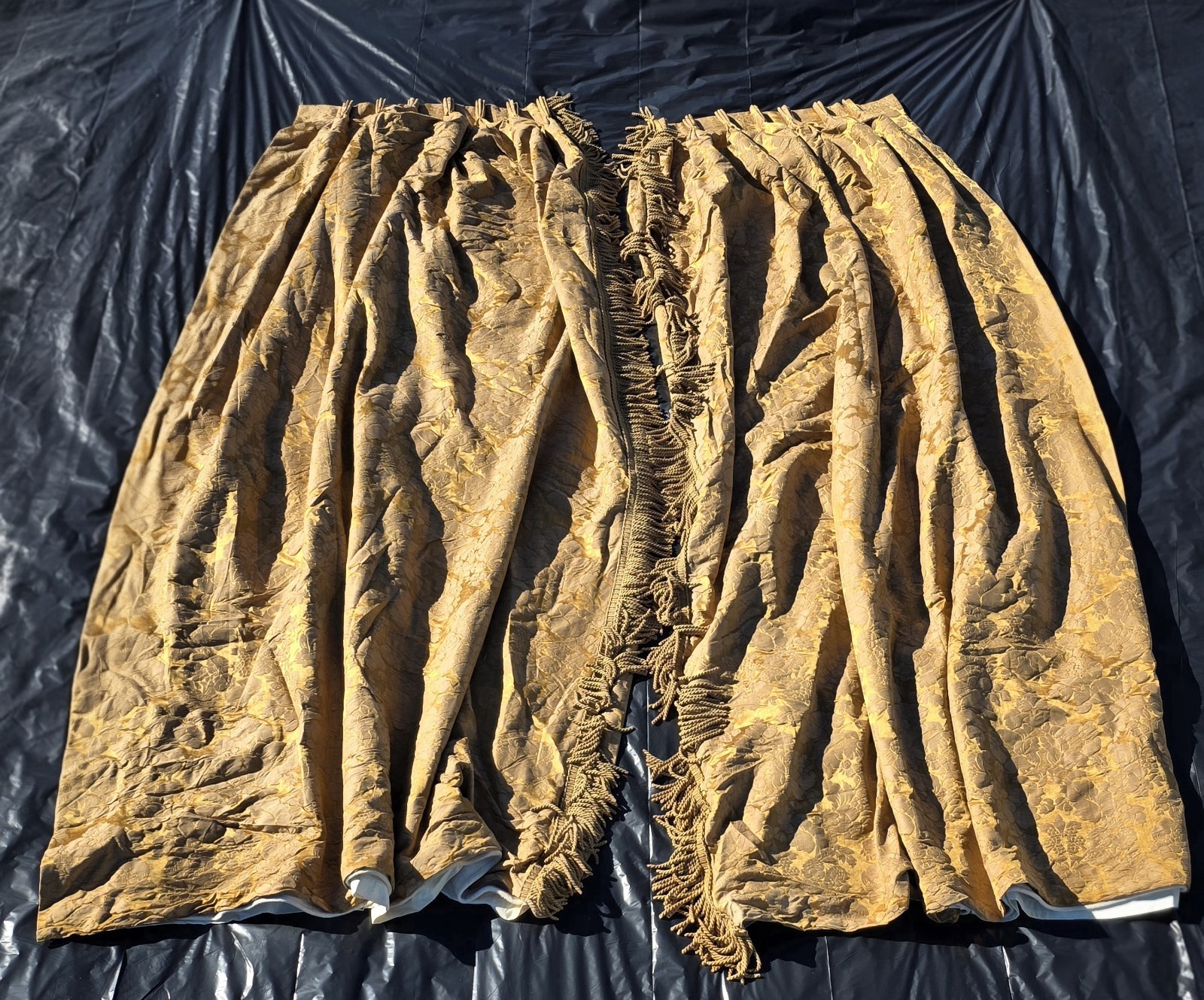 French Yellow Gold Interlined Drapes Set 122″ X 35″ Each Vintage Hand Made
