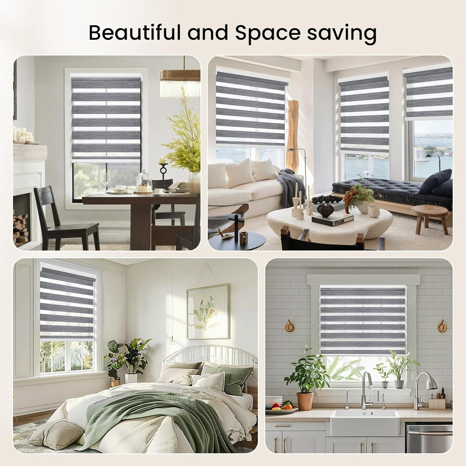 Smart Motorized Zebra Blinds with Remote Control – Hemp Grey 32″x72