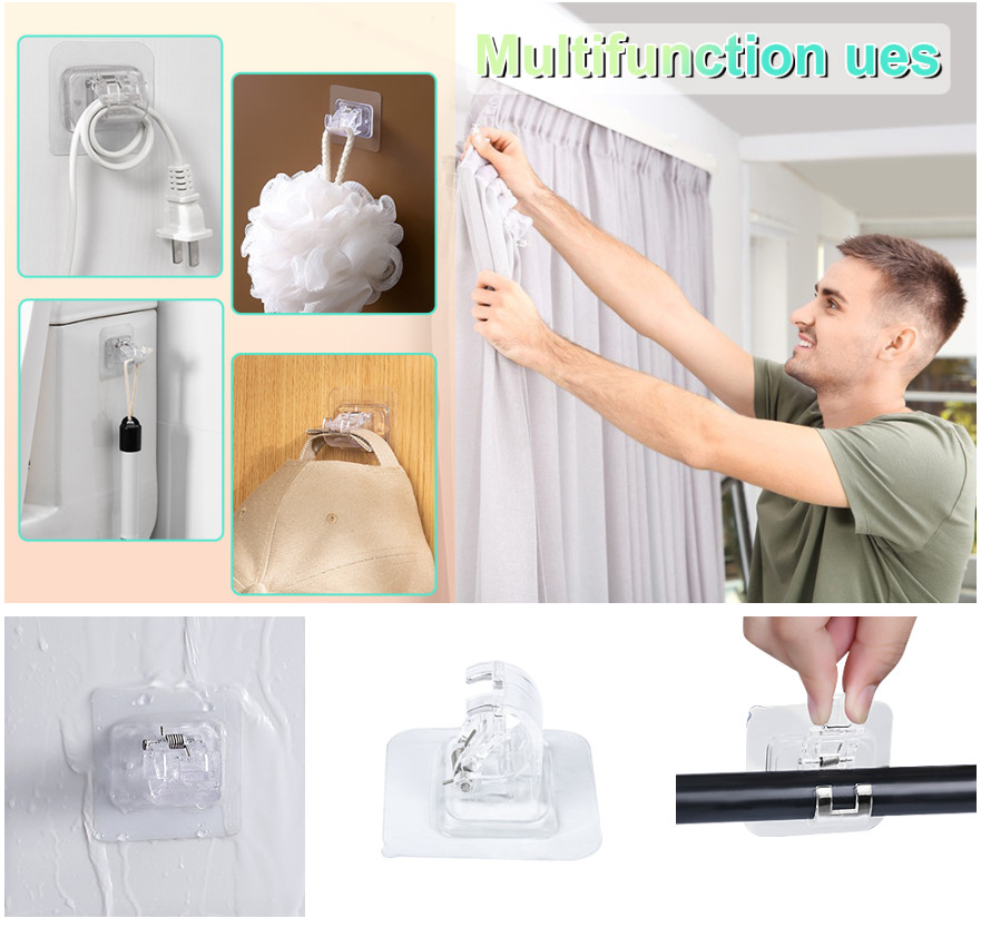 8× Nail Free Adjustable Curtain Rod Clip Brackets Self Adhesive Holder Hooks USA