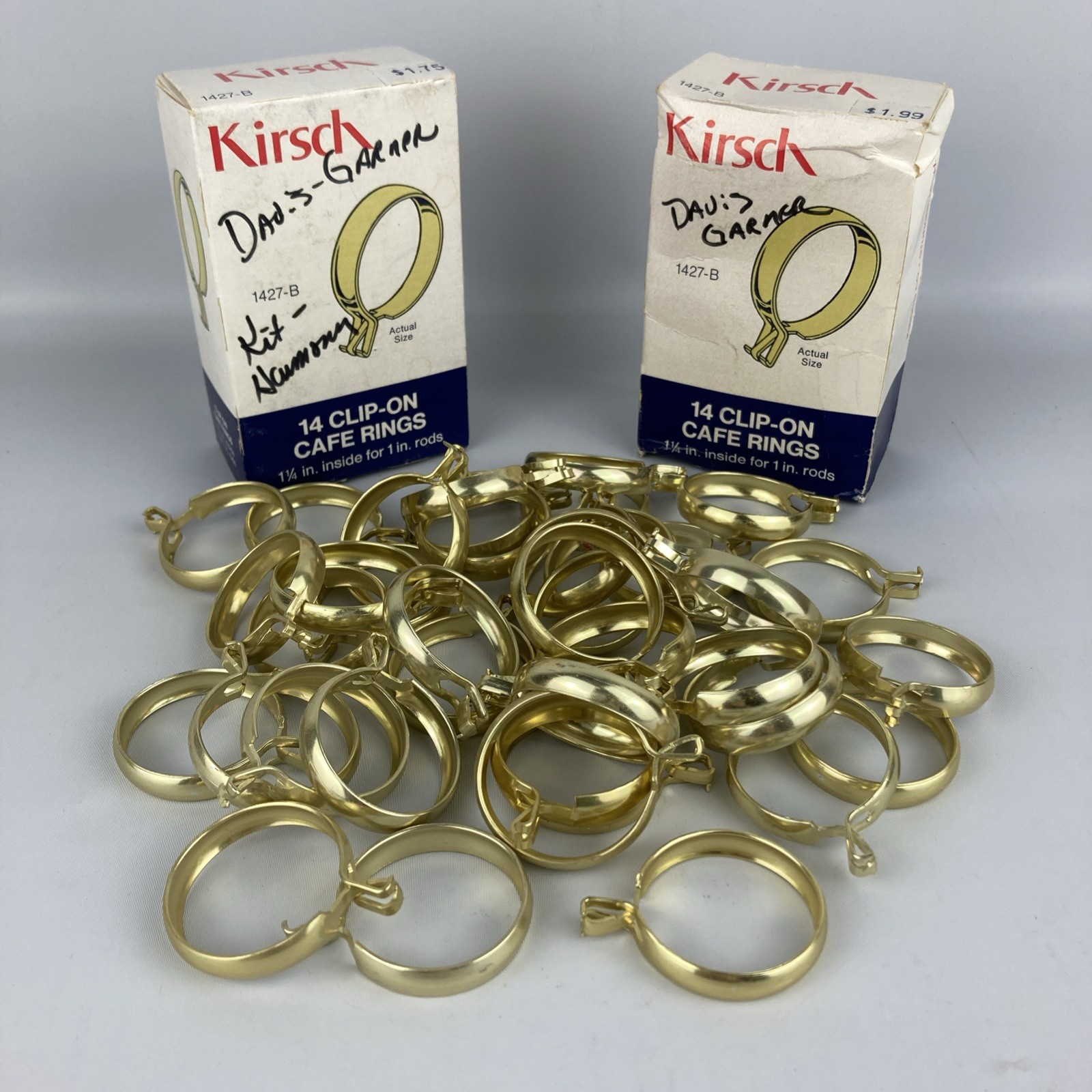Kirsch Clip On Cafe Rings Brass 1.25″ (1 1/4″) Inside for 1 in Rod **68** TOTAL