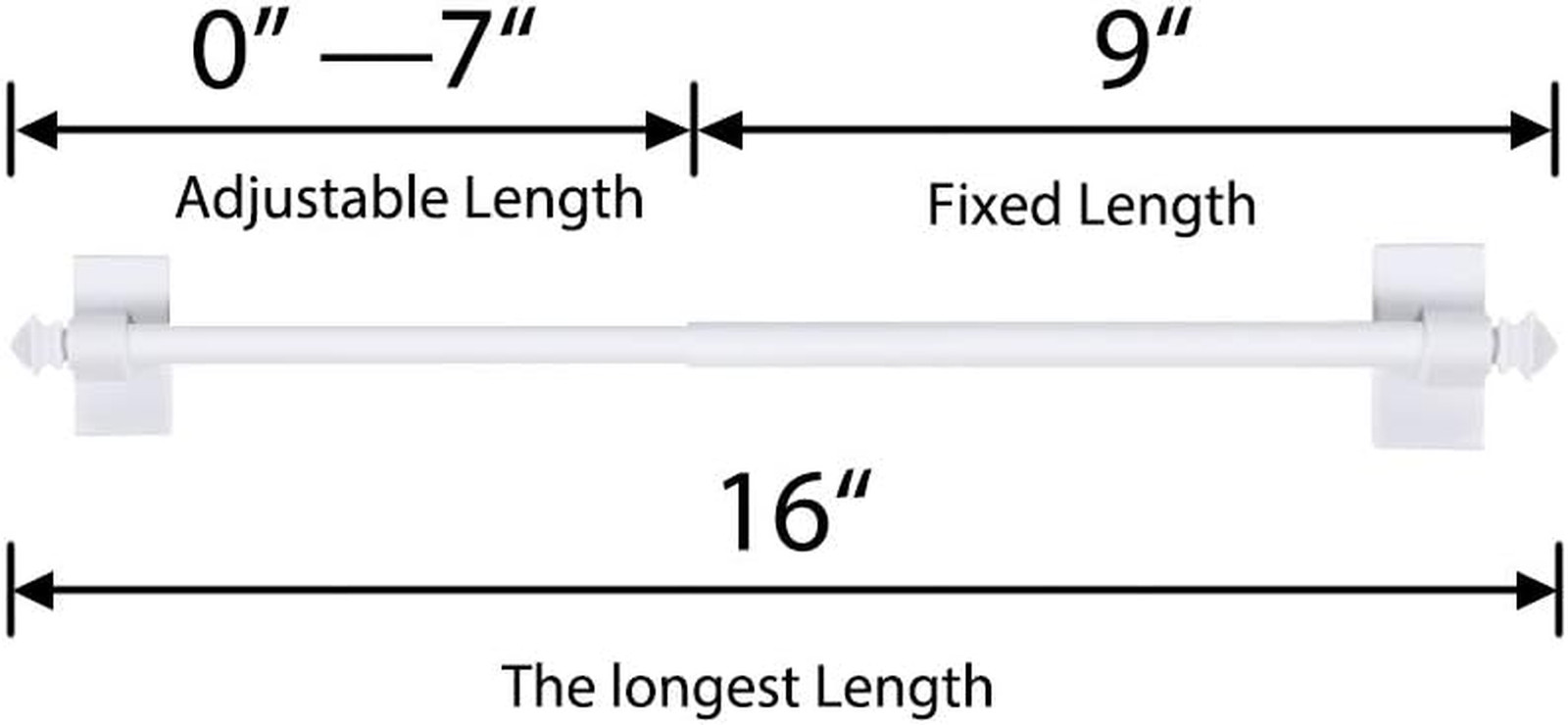 Multi-Use Adjustable Cafe Sidelight Curtain Rods, 09″-16″ Magnetic Rods, White,