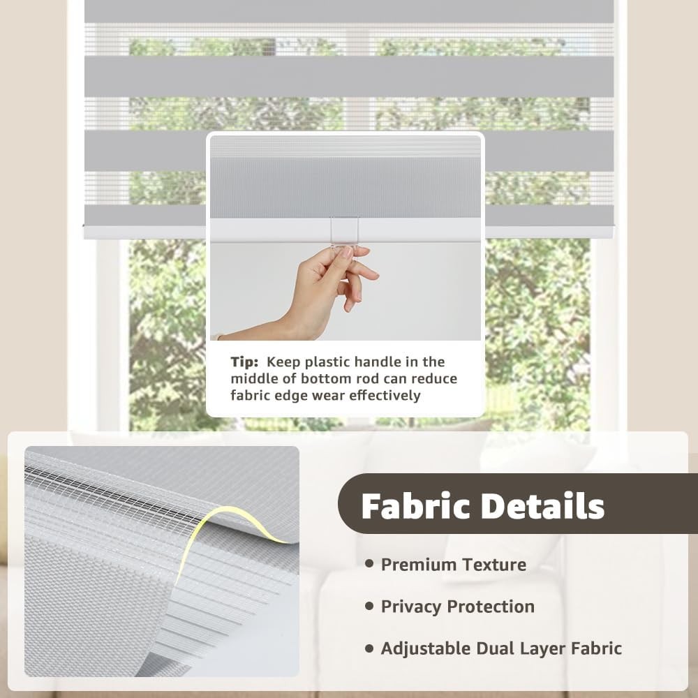 Cordless Zebra Blinds for Window, French Door with Valance 56″ W x 90″ H, Gray