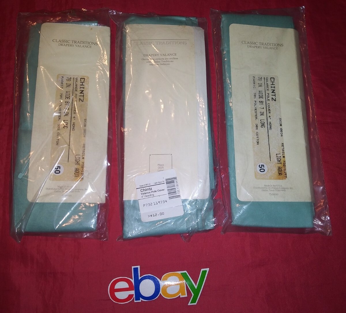 3 PC LOT VINTAGE Classic Traditions 4″ DRAPE Drapery VALANCE AQUA TEAL 78X7 NEW