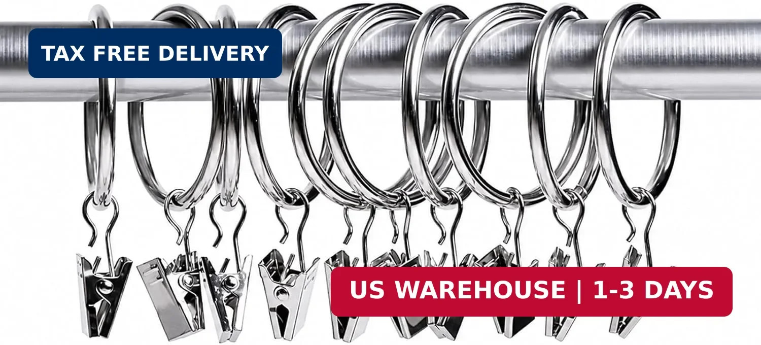 44 Pack Curtain Rings with Clips Hooks, Silver Drapery Clips with Rings Stainles