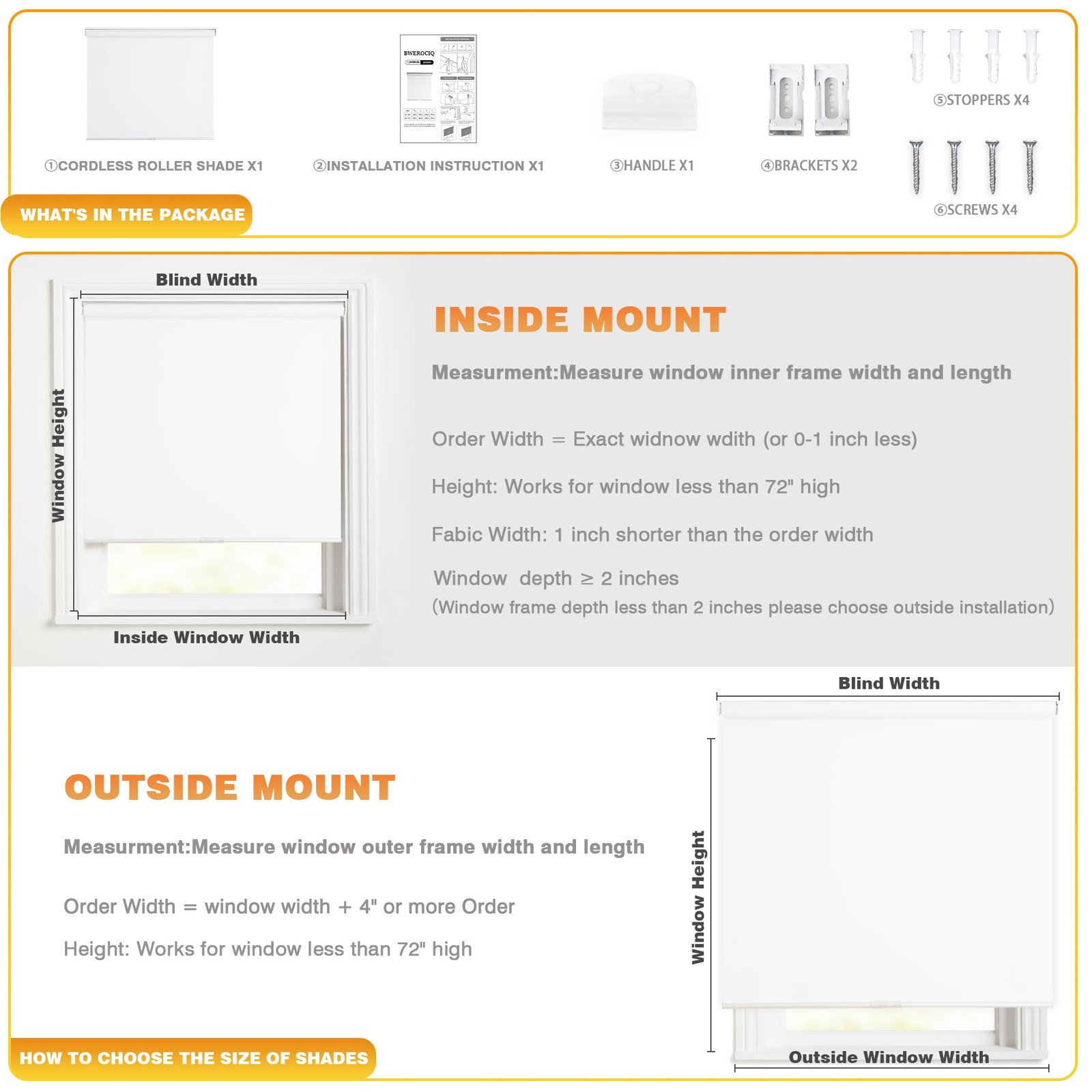 Blackout Roller Shades for Windows, Cordless Free-Stop Blinds with Thermal In…