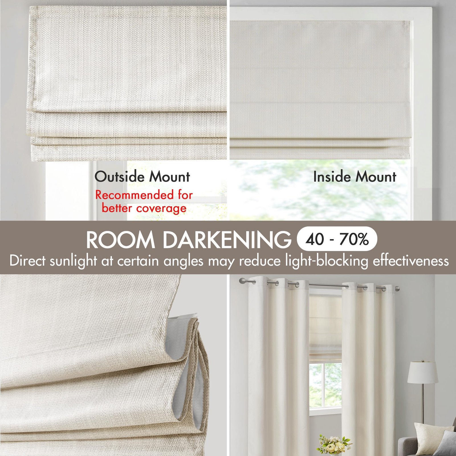 Madison Park Galen Cordless Roman Shade 39W X 64H Sheen Ivory Room Darkening