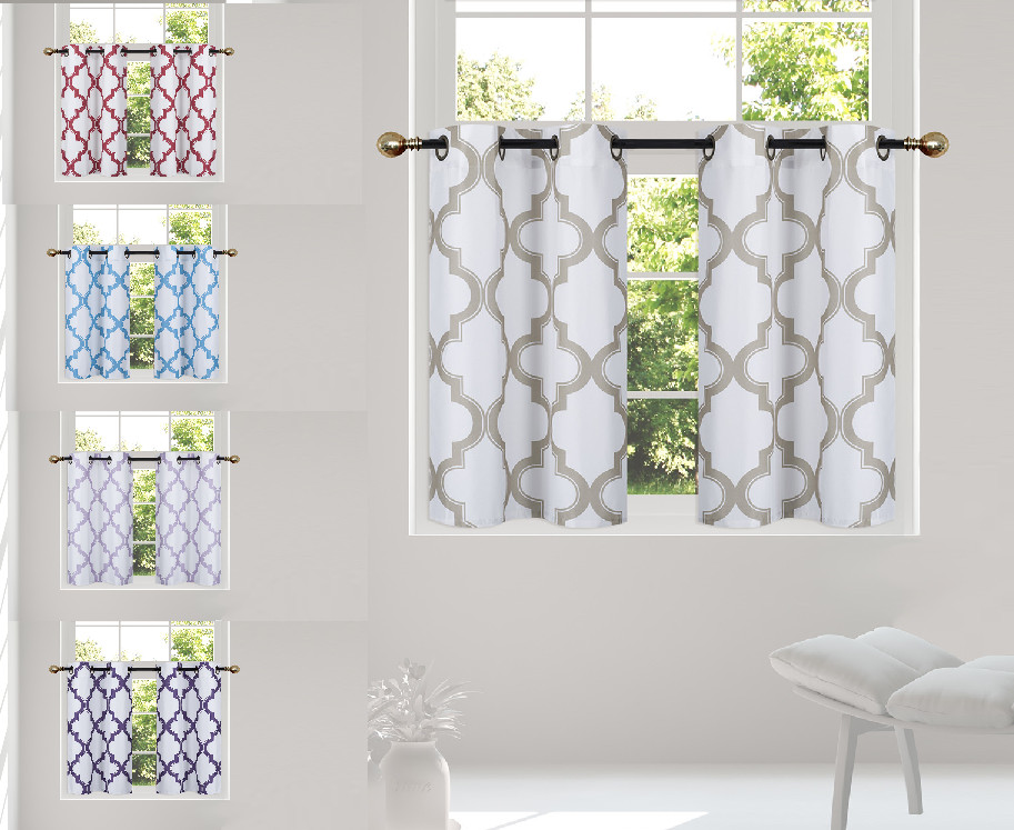 2PC HALF WINDOW LINED CURTAIN PANEL GEOMETRIC PRINTED 30″ W X 36″ L (each)
