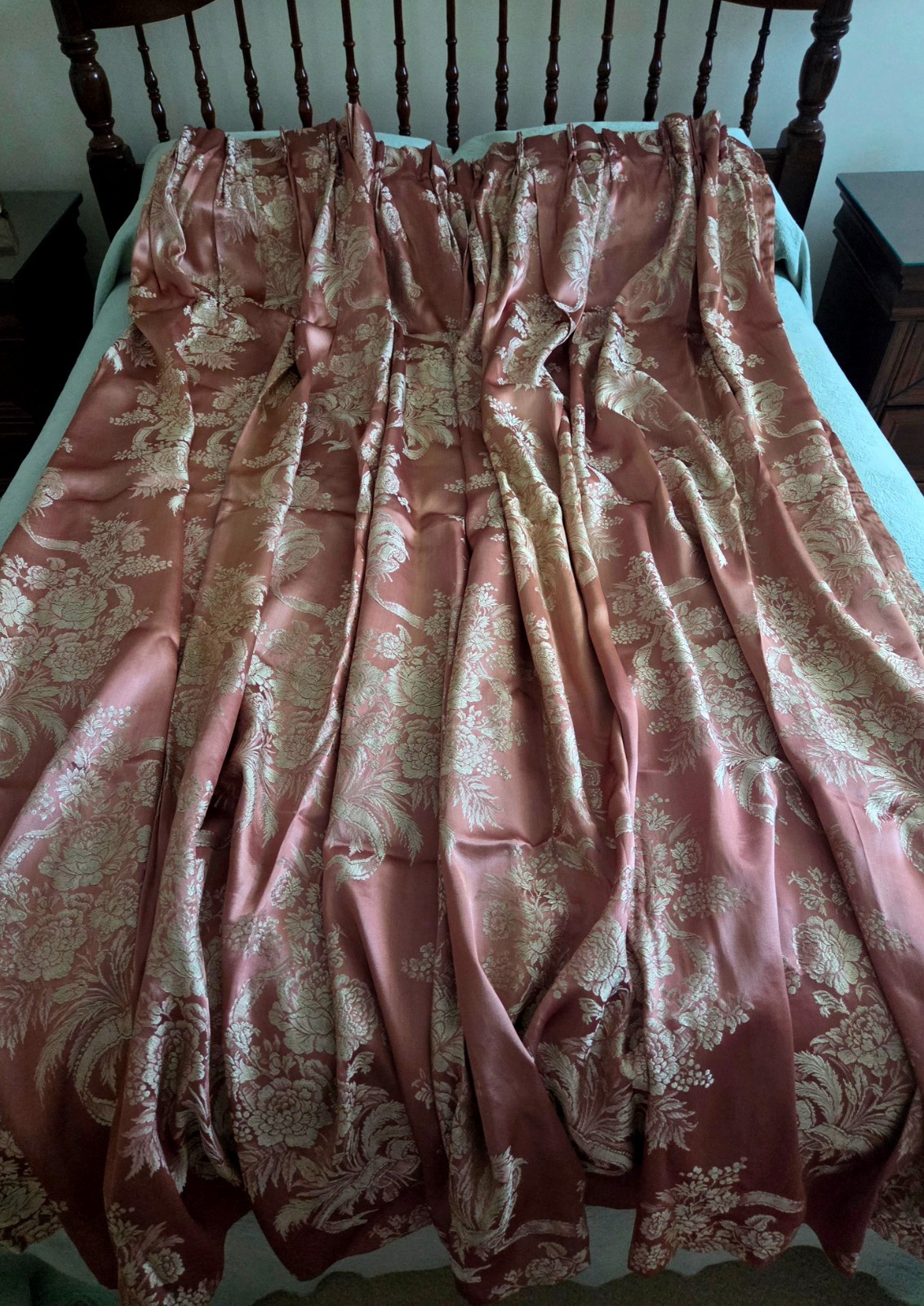 Stunning Huge Vintage 1930’s Hollywood Regency Rayon Damask Brocade Curtain