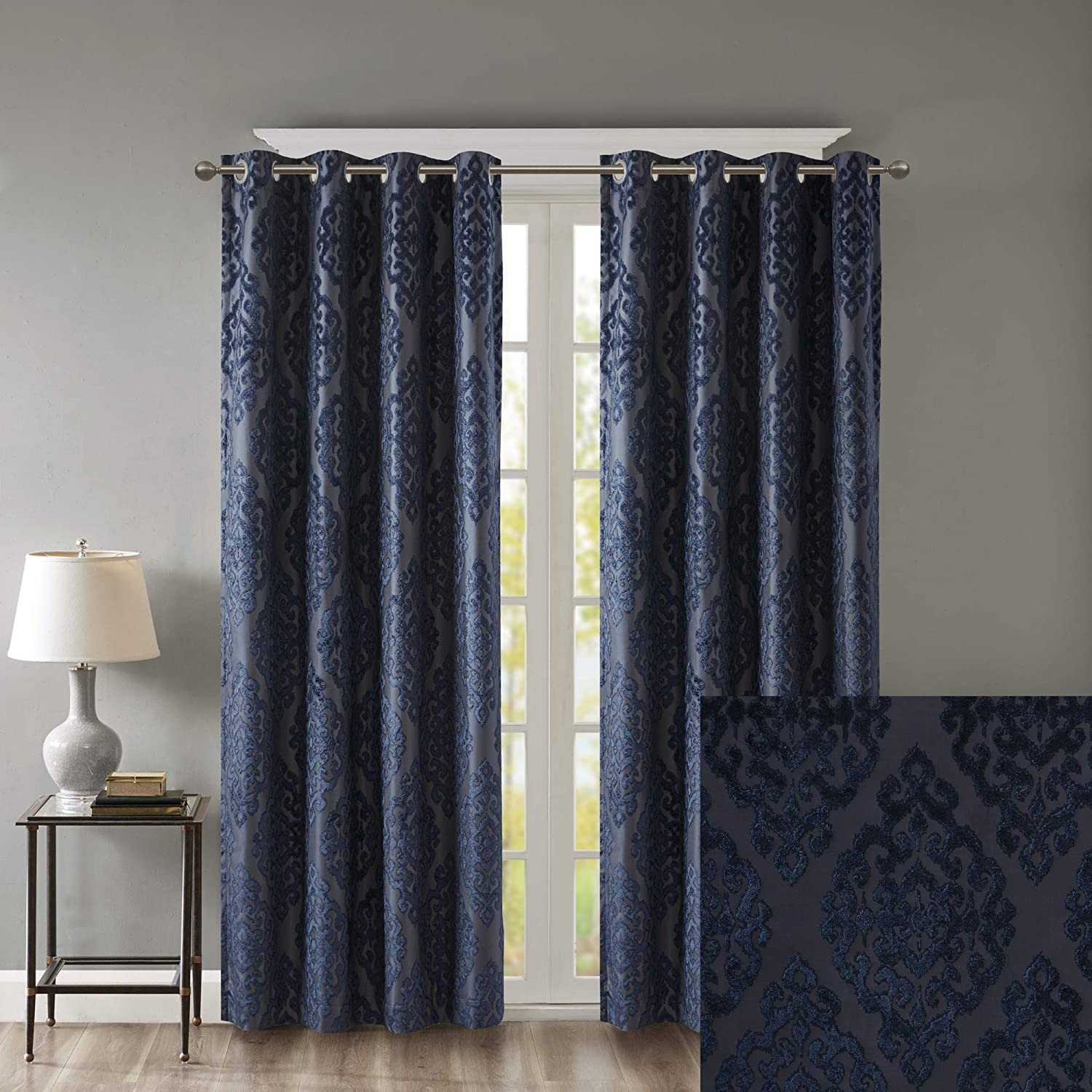 Mirage 100% Total Blackout Single Window Curtain, Knitted Jacquard Damask Room D