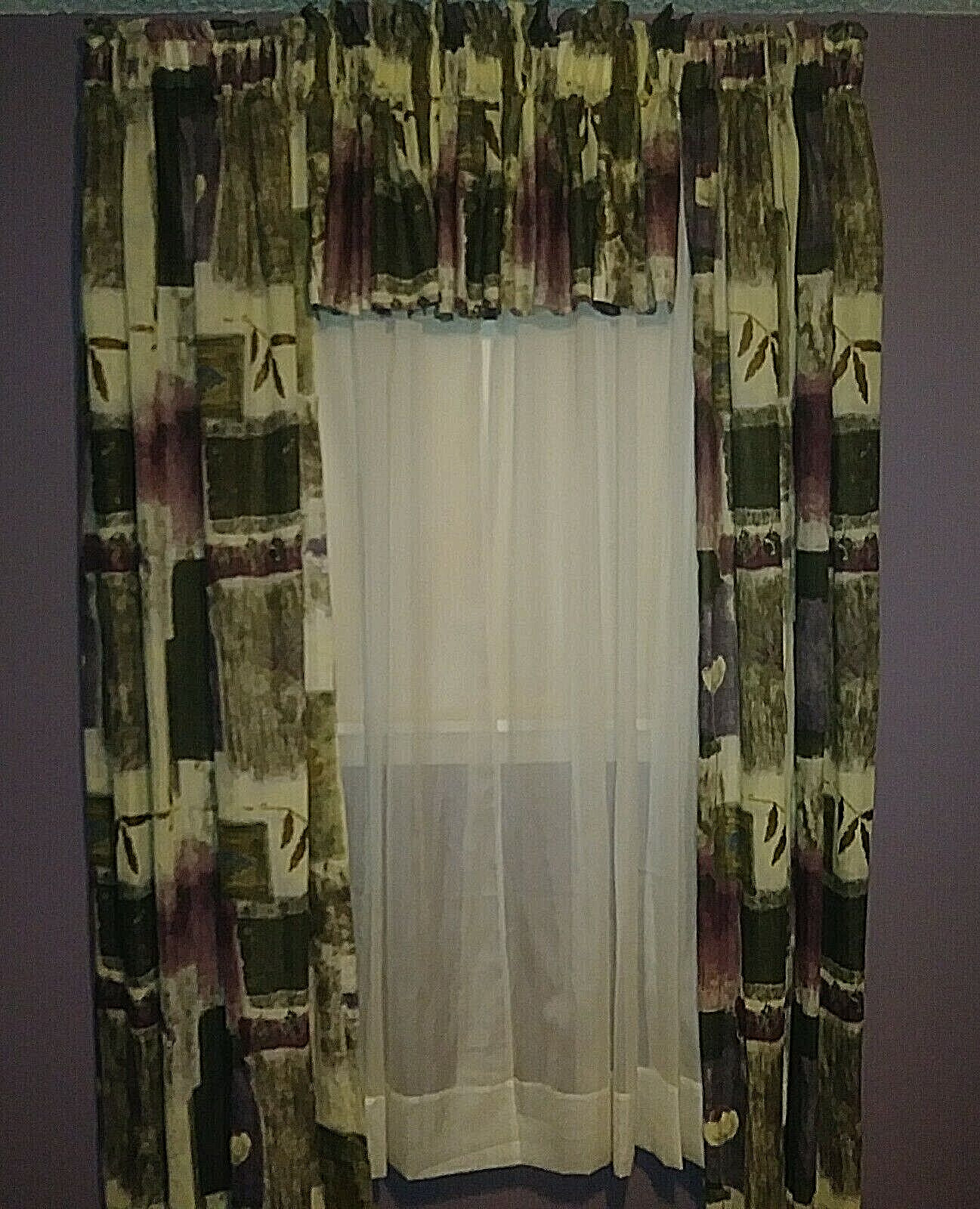 Domestications Curtain Panels x2 Avocado Green Purple Ivory 41 x 84″ Set Modern