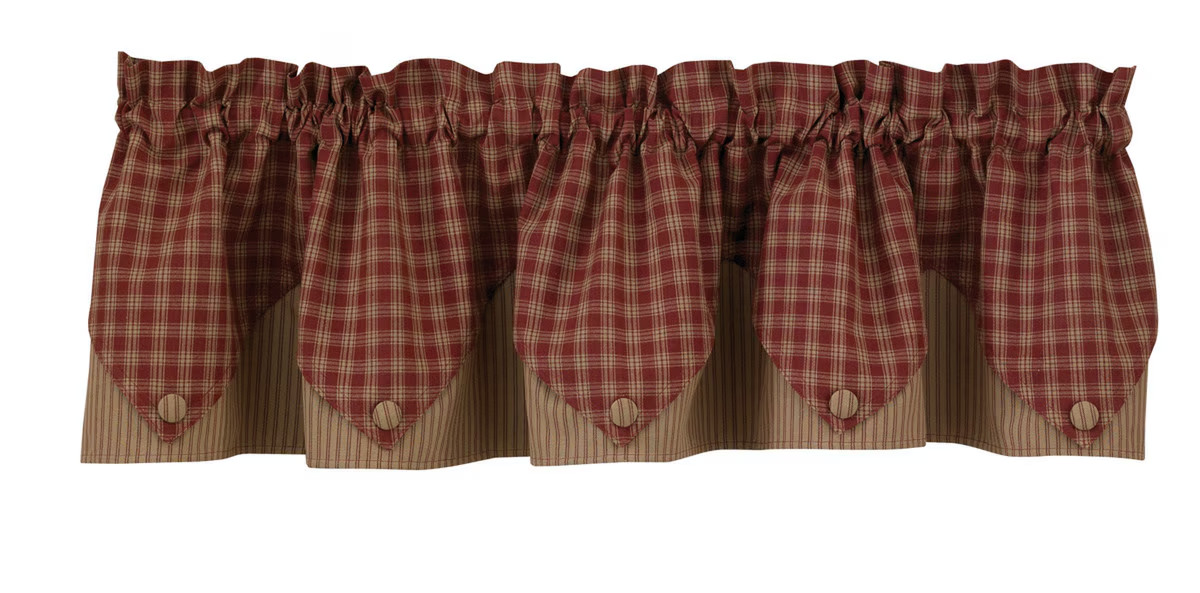 Sturbridge Wine Tan Layered Point Country Cotton Lined Valance 72″ x 15″