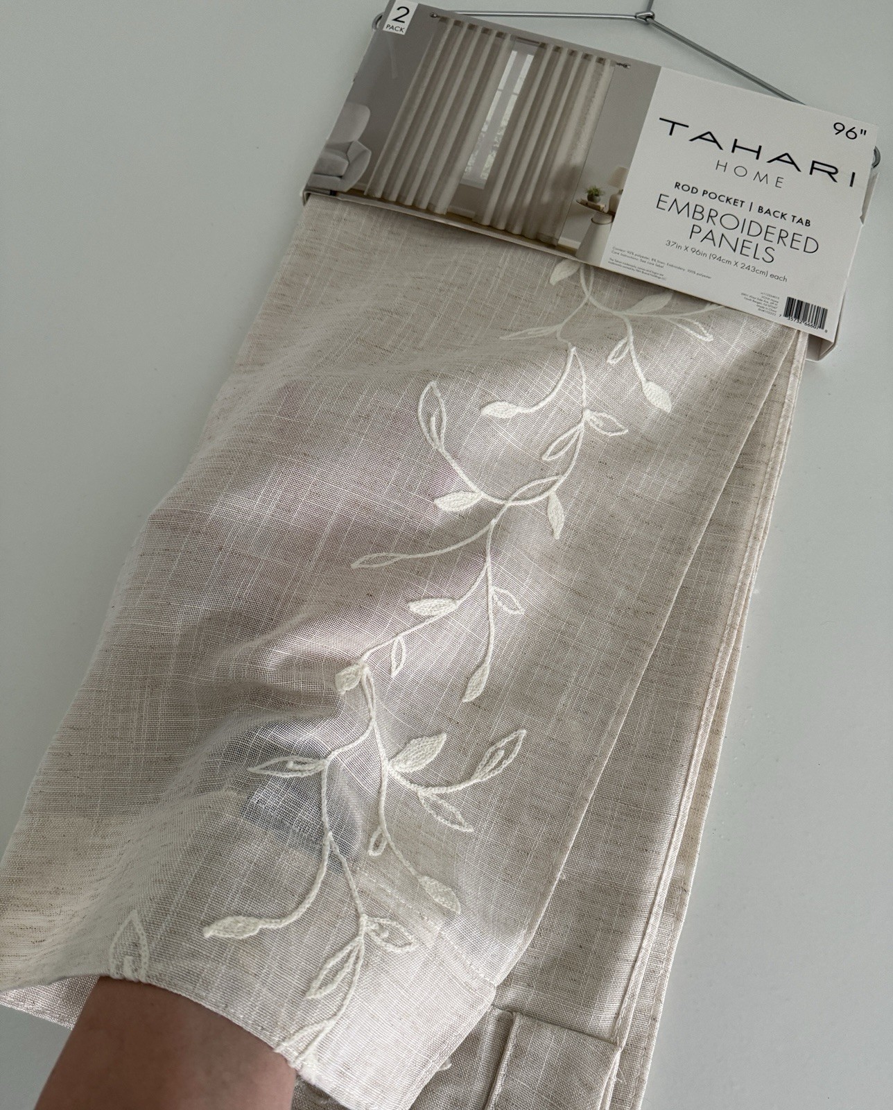 New TAHARI Window Curtains 2 Panels Beige 37 x 96 Linen Embroidered Back Tab