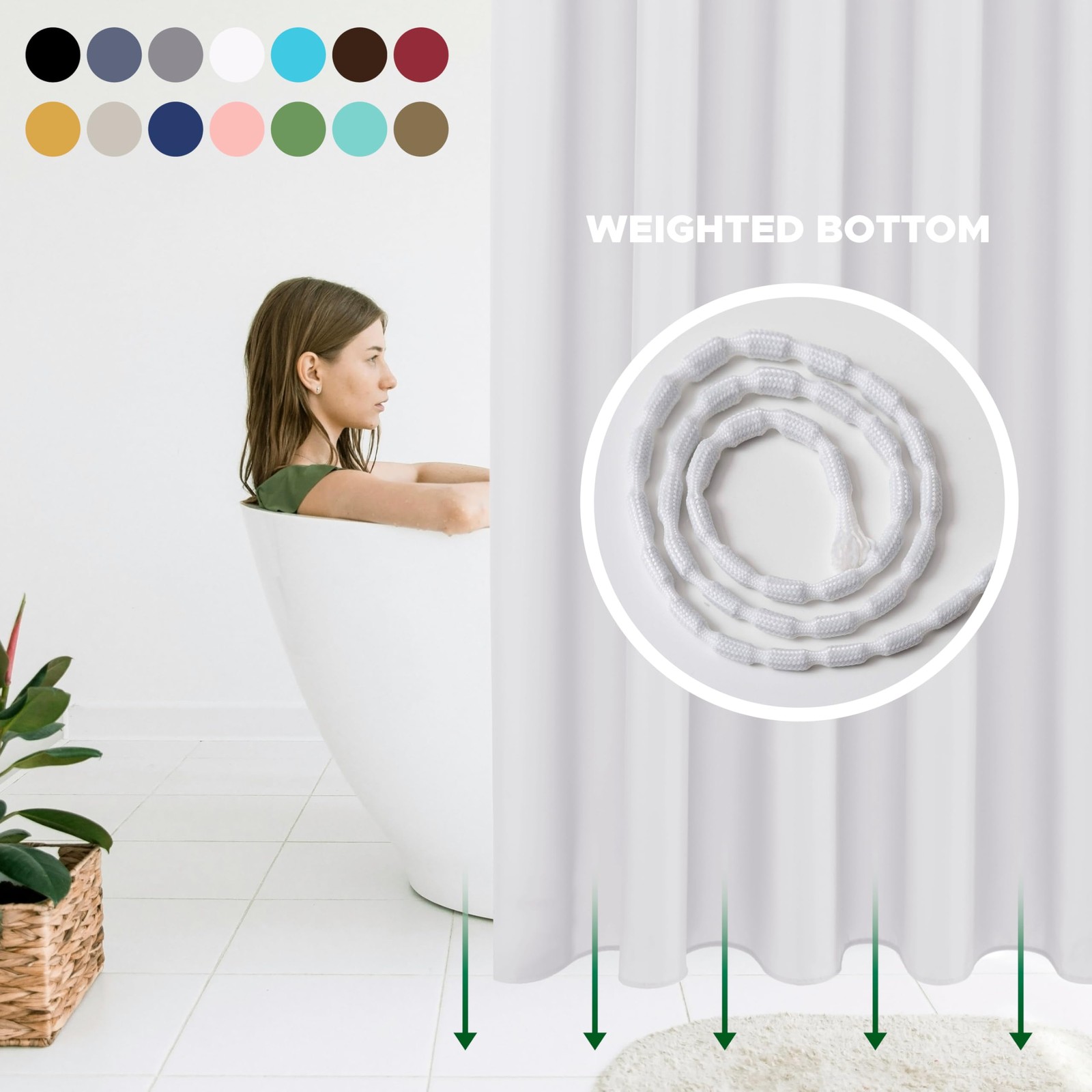 Biscaynebay Fabric Shower Stall Curtain 40″W x 72″L (Pack of 1), White