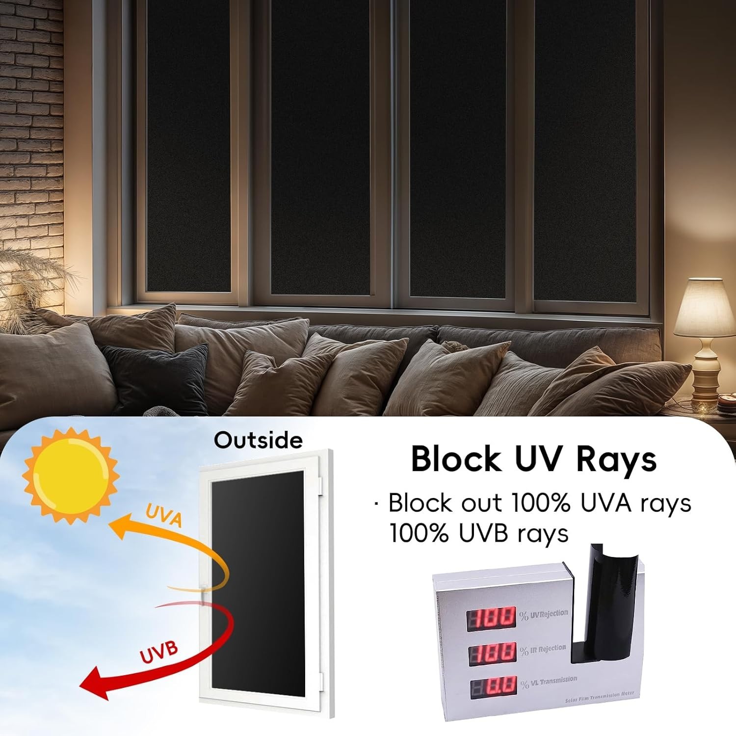 Elegant Blackout Window Tint – 100% Privacy Film for Home & Office 11.8x47in