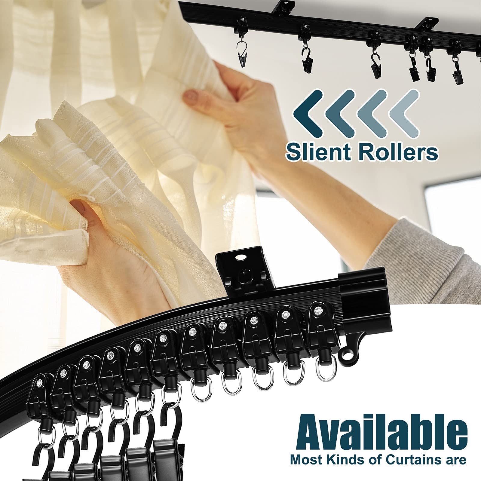 Curved Ceiling Curtain Track Bendable Mount for 5 m/ 16.4 ft, Black