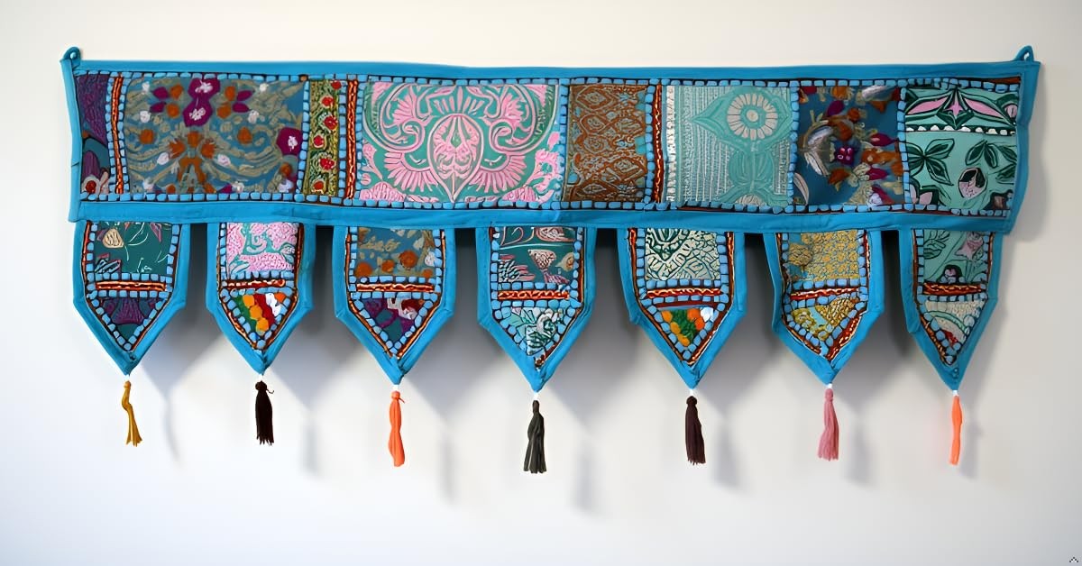 Indian Handmade Traditional Embroidered Toran Cotton Thoranam Door Living Roo…