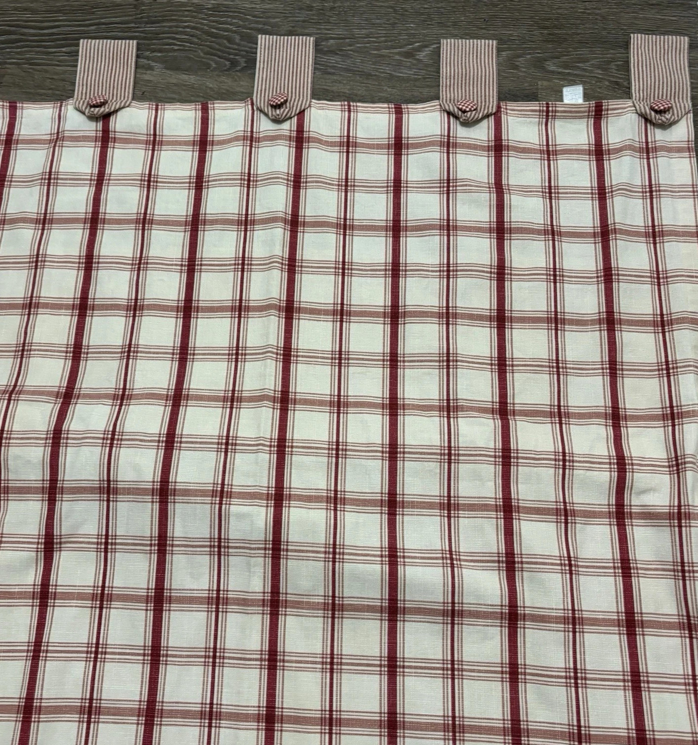 Waverly Pantry Plaid Red & Cream Button Tab Top Curtain Panels 40″X70″ Lot of 4
