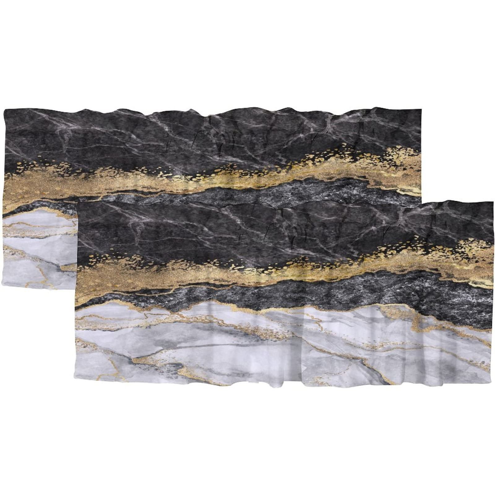 Black and White Marble Print Valance Curtains for Kitchen Bathroom Bedroom Ca…