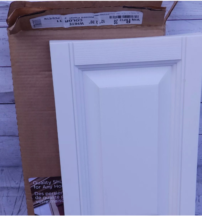 12″ x 39″ PLYGEM Raised Panel Board Window Shutters Pair In White Polypropylene