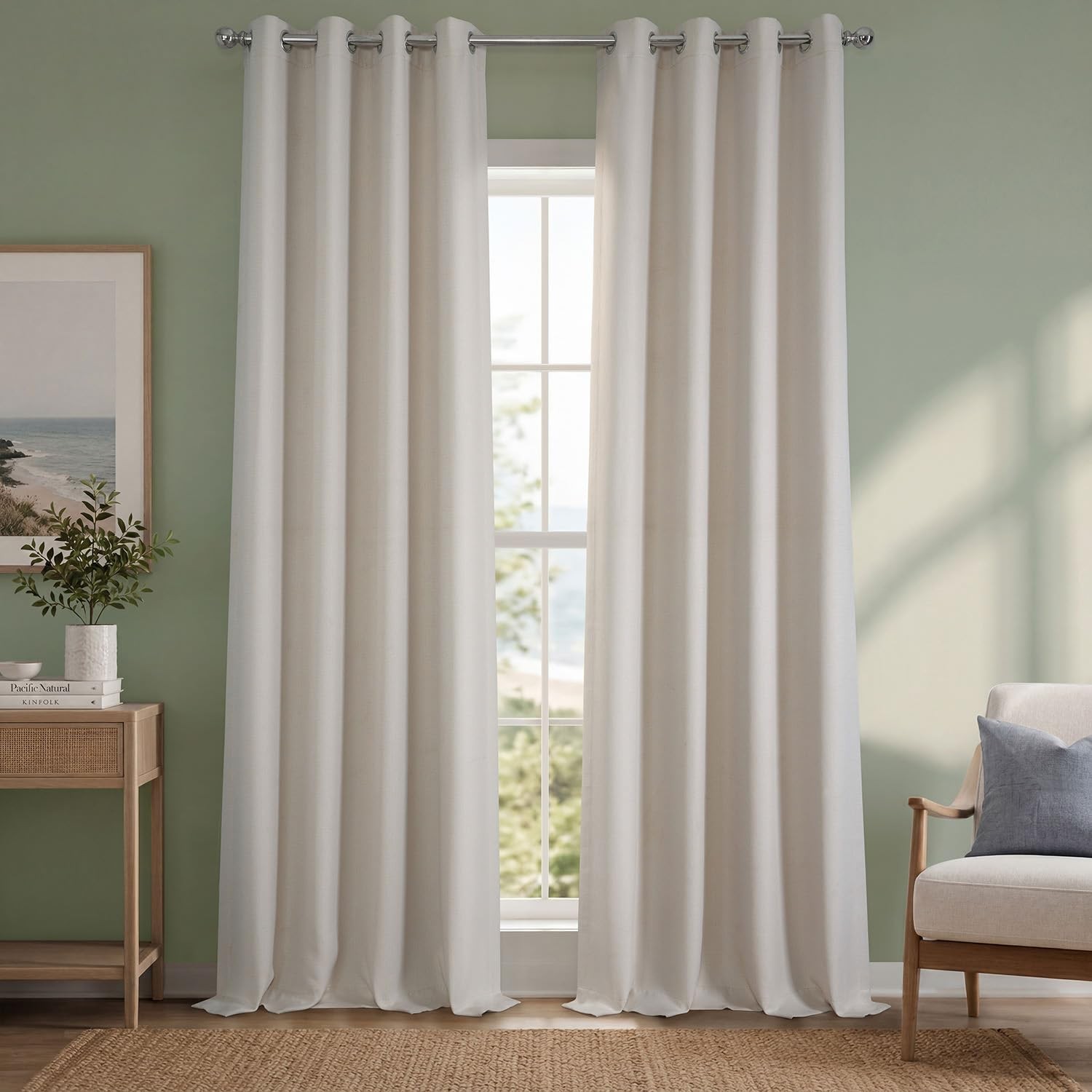 Grommet Linen Curtains 108 Inches Long Room Darkening Curtains for Bedroom & …