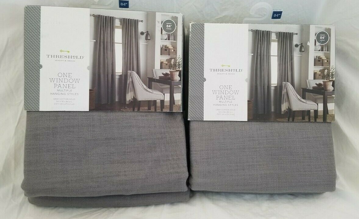 2 Threshold Gray Cotton Solid Window Panels (1 pair) 108″ x 84″ NIP