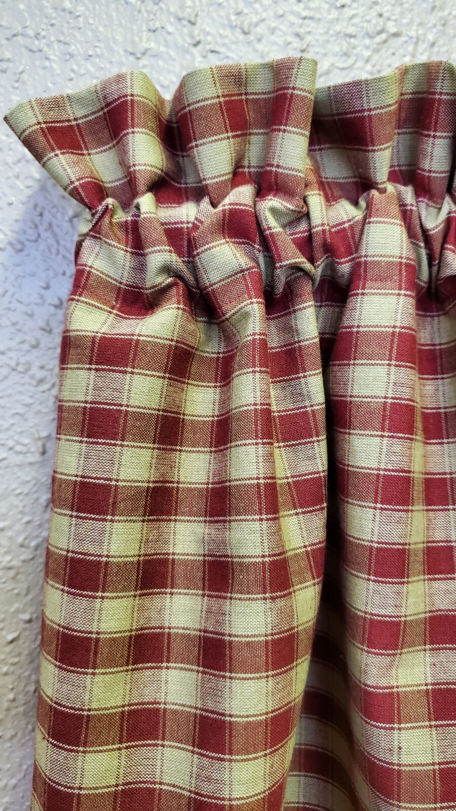 Rustic Primitive Country Red & Tan House Check Homespun Valance 68″x14″