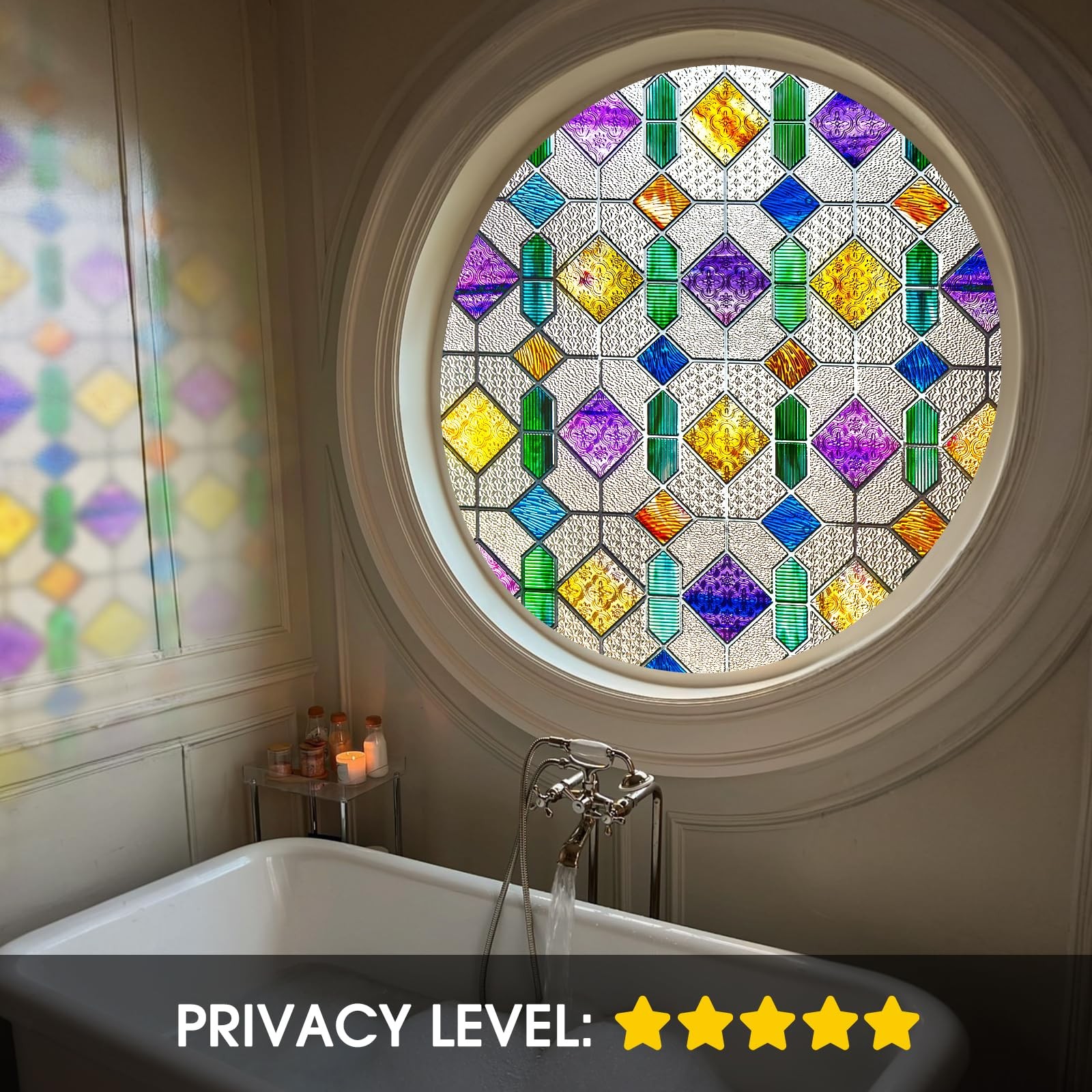 Window Privacy Film Stained Glass Rainbow 16.9 x 39.4 inch Peel and Stick