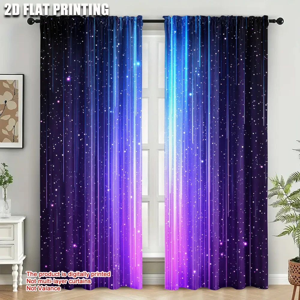 2Pcs Galaxy Star Space Blackout Curtains Blue Purple Cosmic Polyester Curtains f