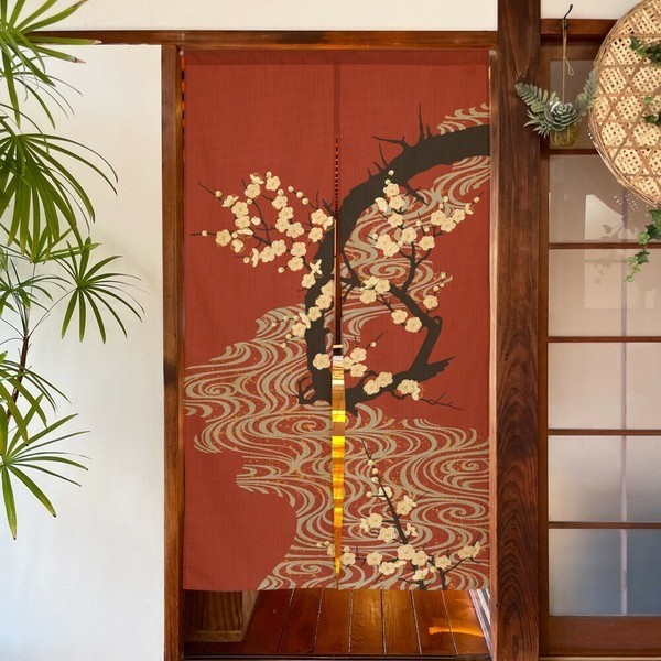 Japanese Traditional Noren Curtain – Flowing Water & Plum Winter Home Decor Gift