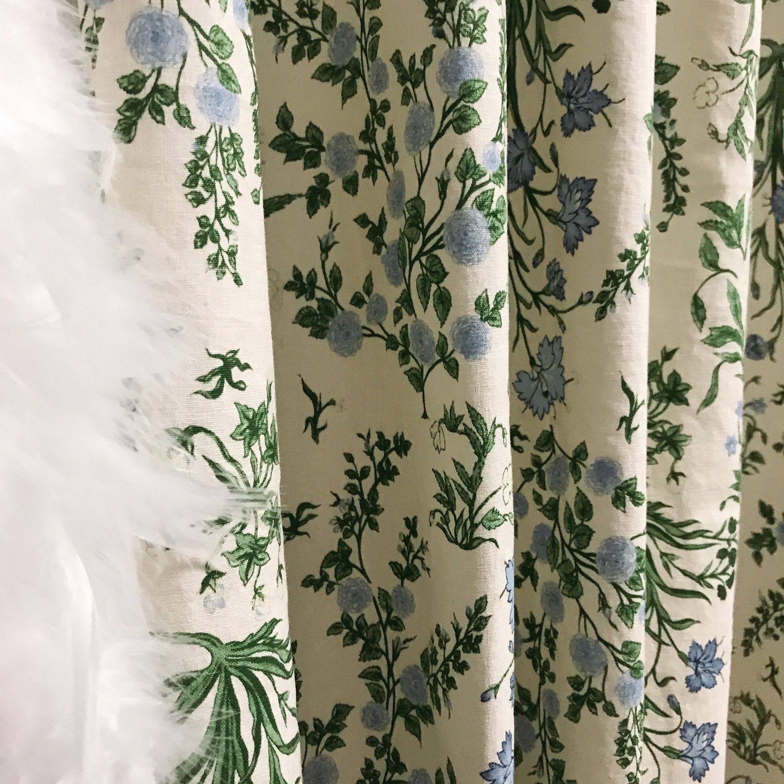 Handmade Linen Blend Floral Curtains Custom Blue Green Window Drapery Panels