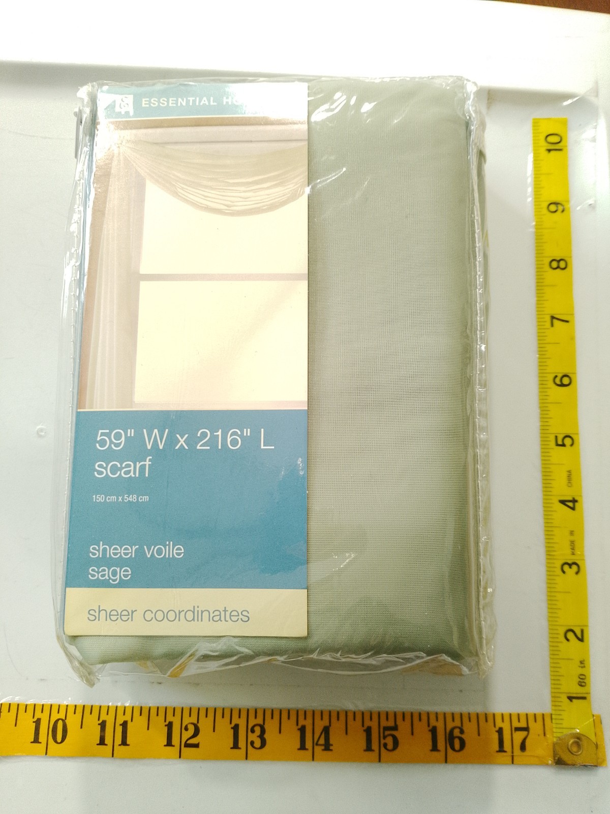 Essential Home sage colored sheer curtain scarf 59×216 inches L