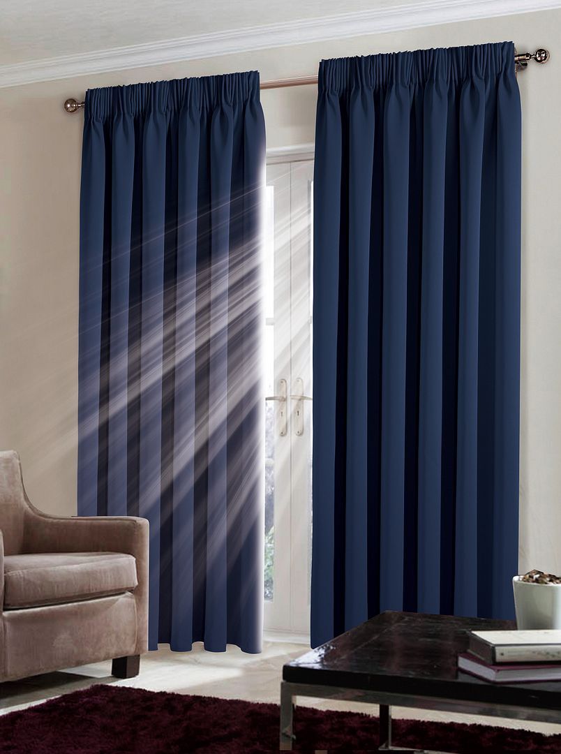 Pair Pencil Pleat Tape Top Plain Thermal BLACKOUT LINED Curtains with Tie Backs
