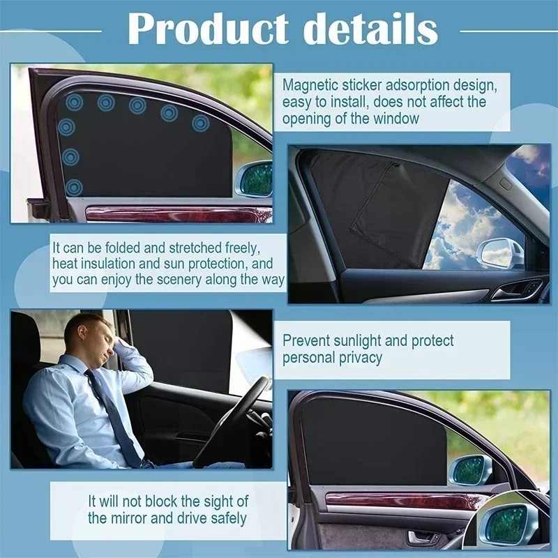 2 Pack Magnetic Car Front Window Sun Shade Cover UV Block Protection Half Shade