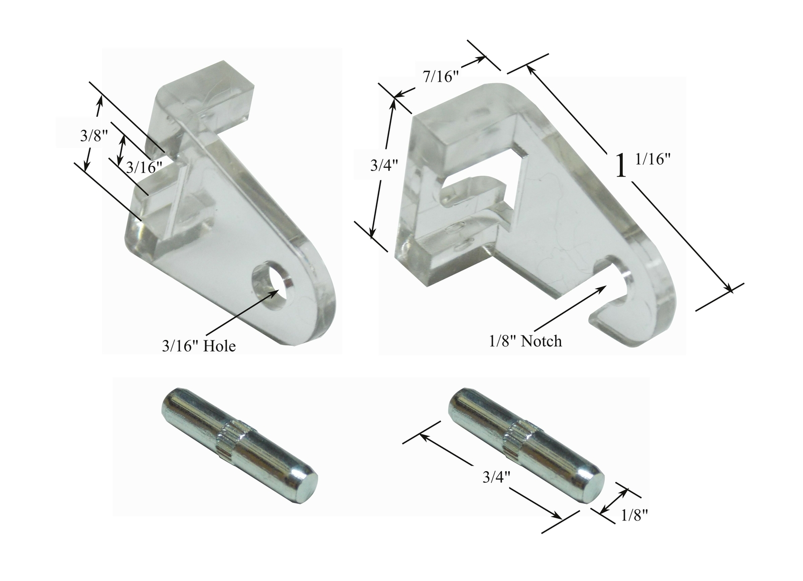 Clear Hold-Down Brackets & Pins for Pleated Shades & Mini Blinds (1-pair)
