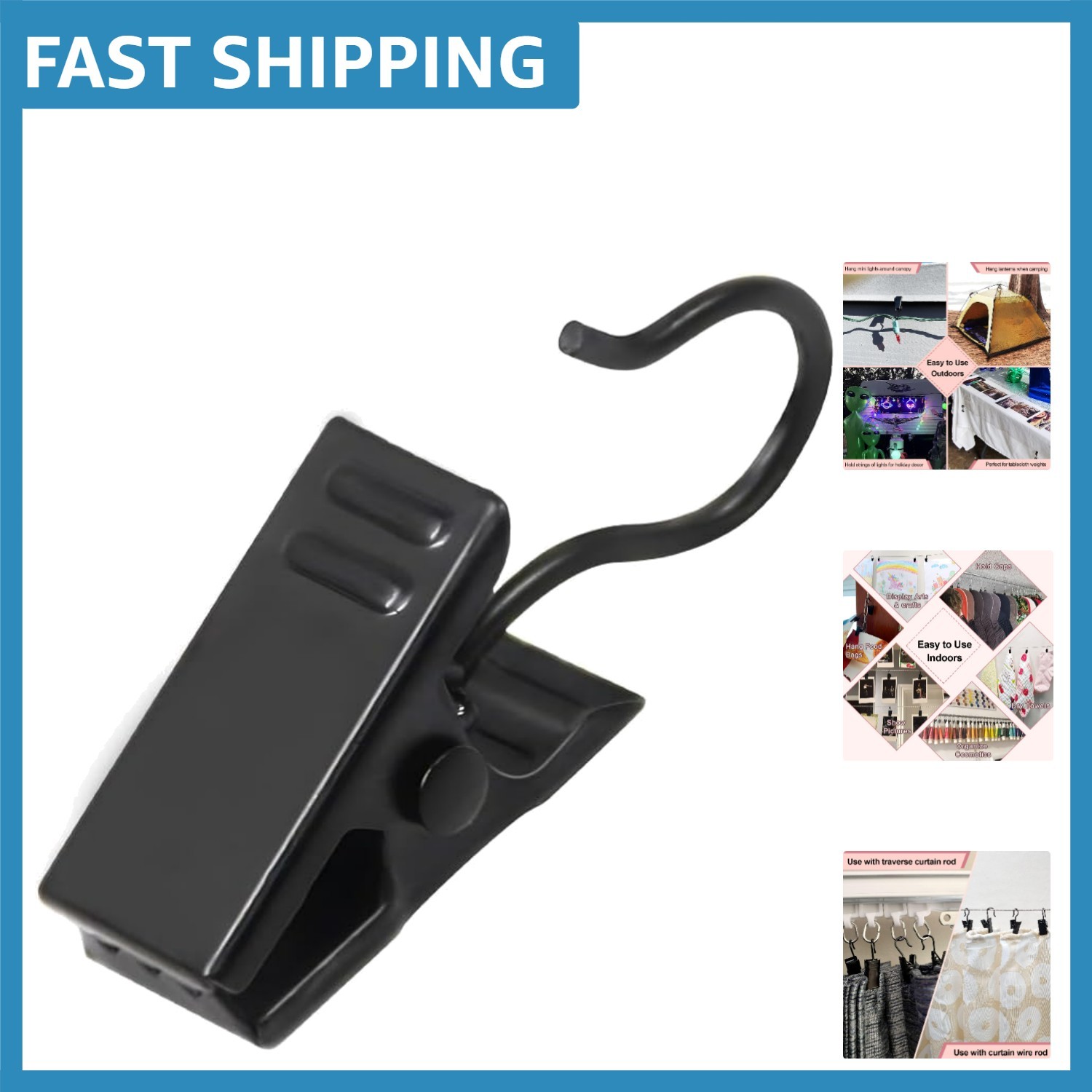 Elegant 60-Pack Black Curtain Clips – Durable Metal Hooks for Indoor/Outdoor Use