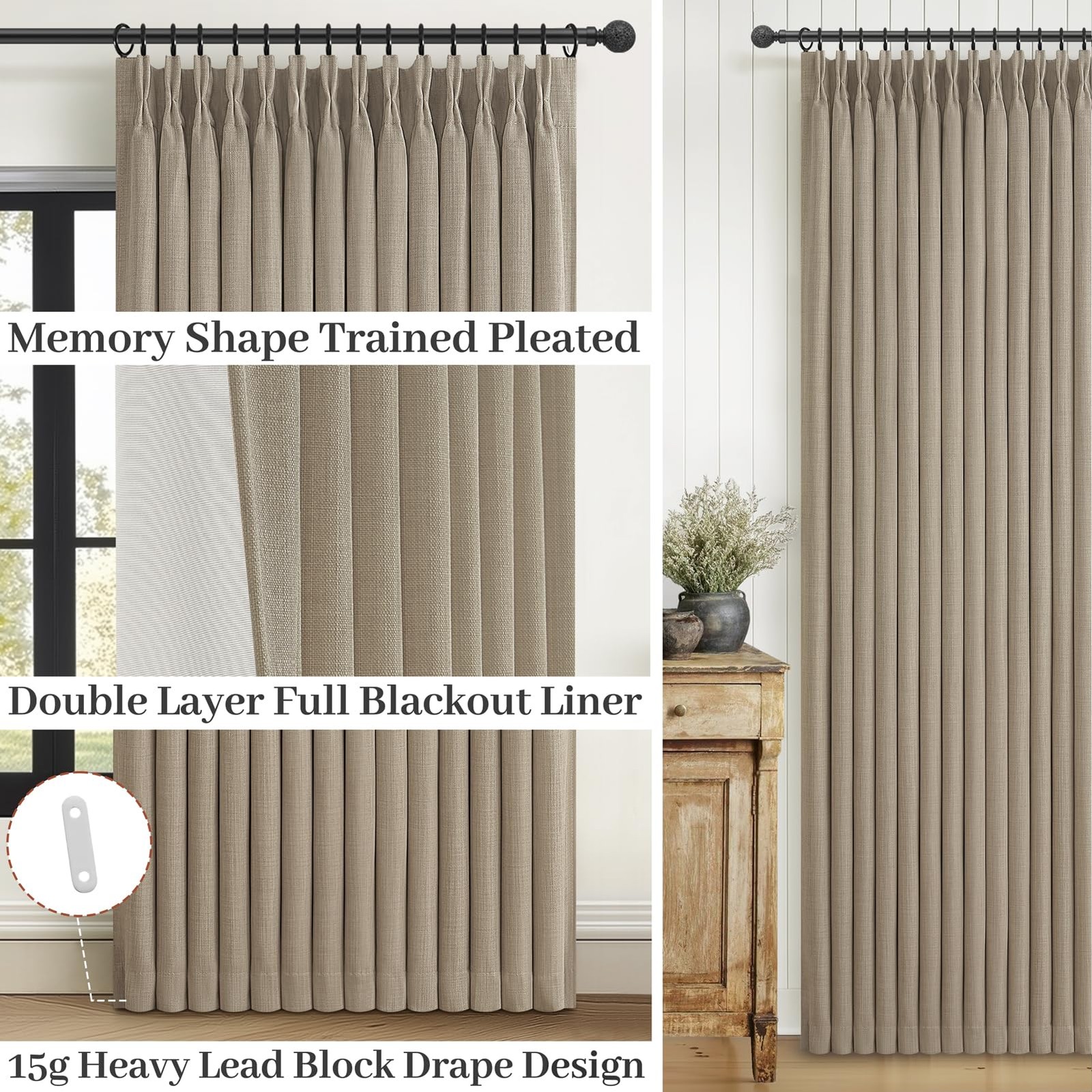 Pinch Pleated Drapes Linen Room Darkening Curtains 96 Inches Long for Bedroom…
