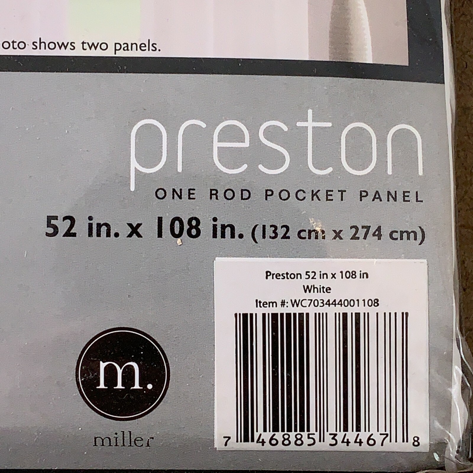 Preston One Rod Pocket Panel White 52in X 108in One Panel NWT