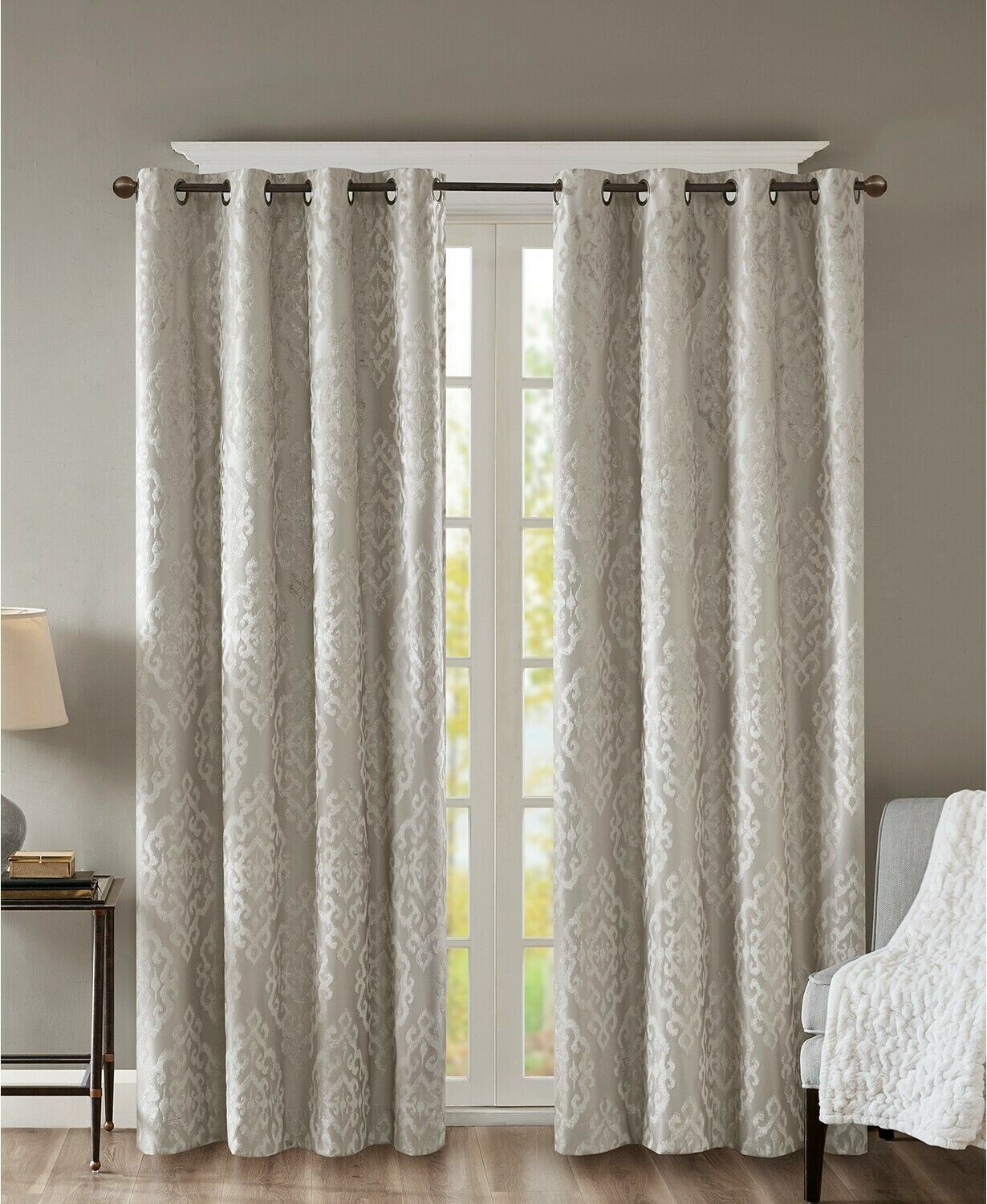 SunSmart Mirage 50″ x 95″ Knit Damask Total Blackout Window Panel – Champagne
