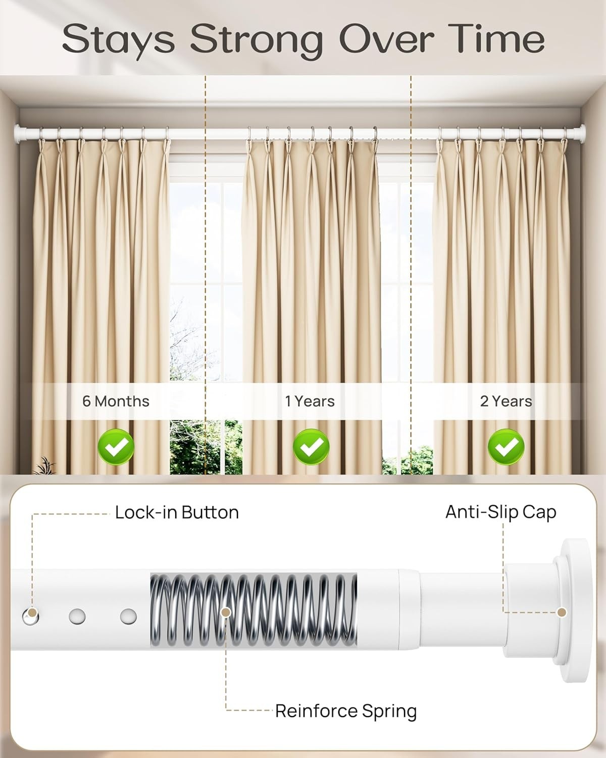 Tension Curtain Rod by ,42-123 Inches,Heavy Duty Tension Rods for Windows, No…