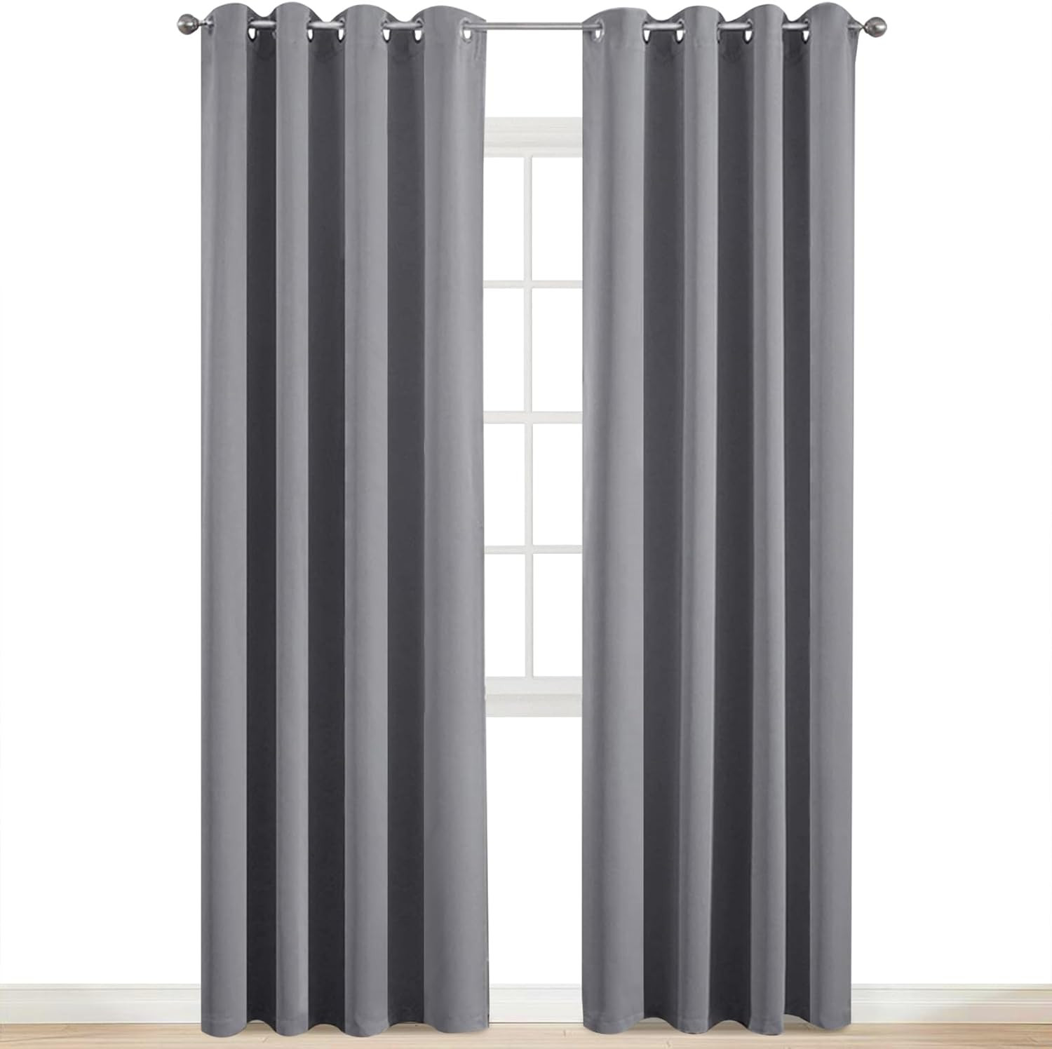 Room Darkening Gray Blackout Curtains 84 Inch Long Light Blocking Thermal Insula