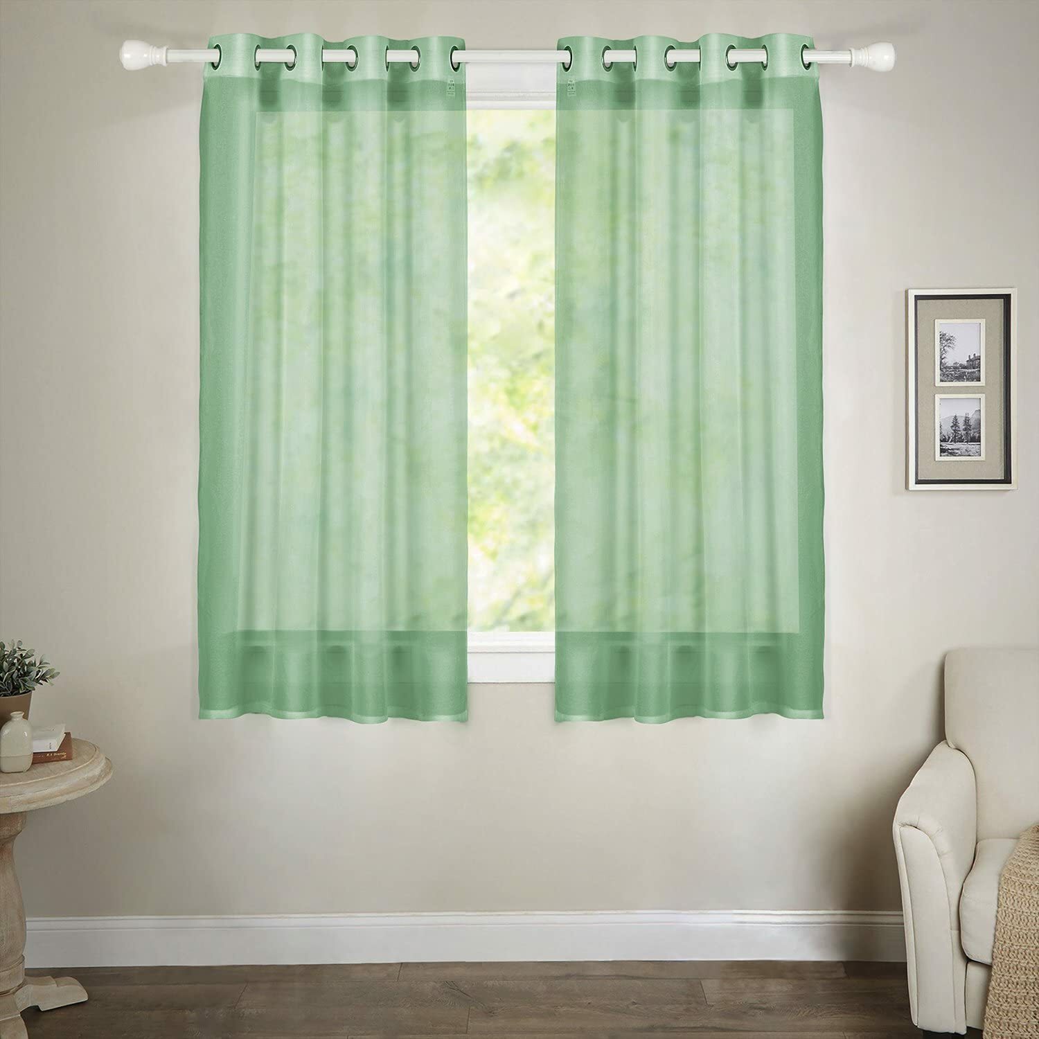 JUNELILY Sheer Window Panels For Home Decor Living Room Bedroom – Green 53 x 63″