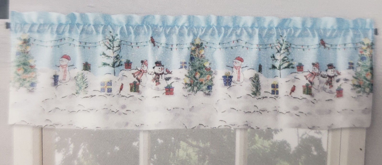 1 Fabric Printed Kitchen Valance(54×14″)CHRISTMAS,SNOWMEN,HOLIDAY WONDERLAND,Lic