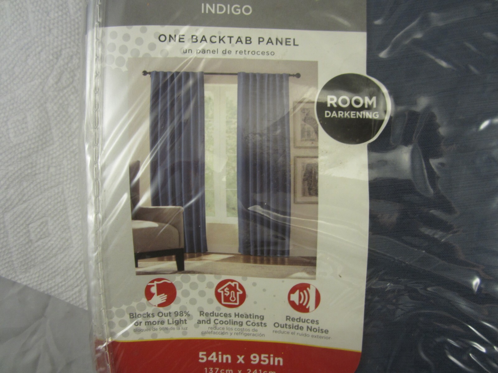 Solaris Room Darkening Indigo Microfiber Back Tab Panel Curtain 54 x 95 inches.
