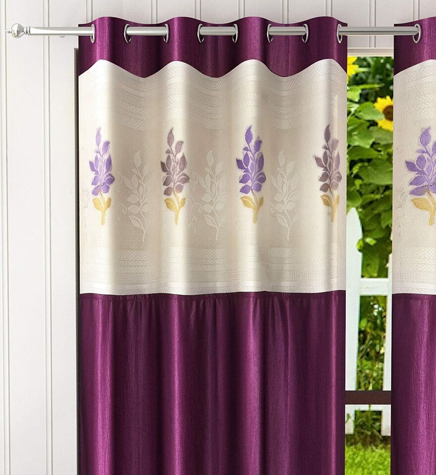 2 Piece Wine Polyester Eyelet Grommet Ringtop Window Door Curtain Set 5 7 9 Feet
