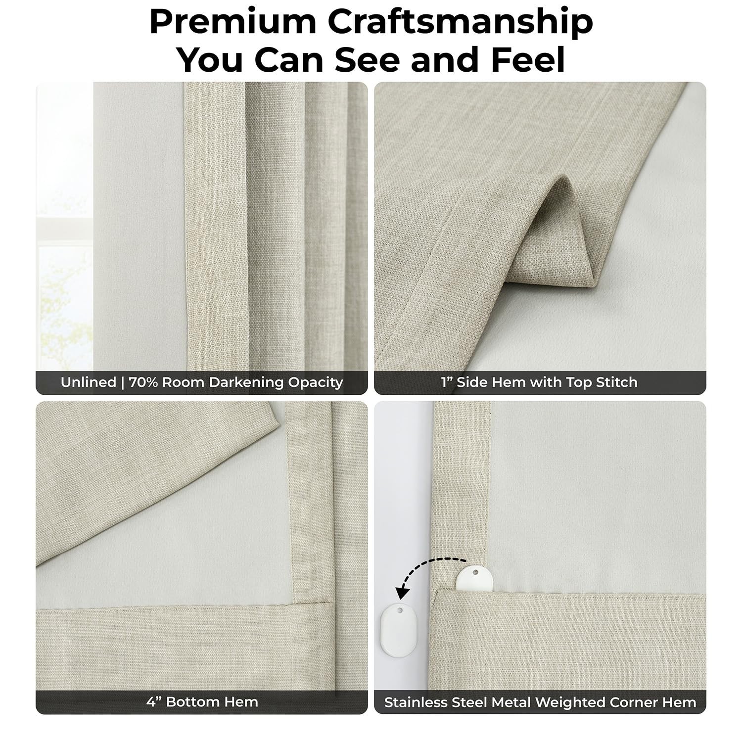– Faux Linen Curtains for Living Room (1 Panel) – 50W X 120L – Textured Room …