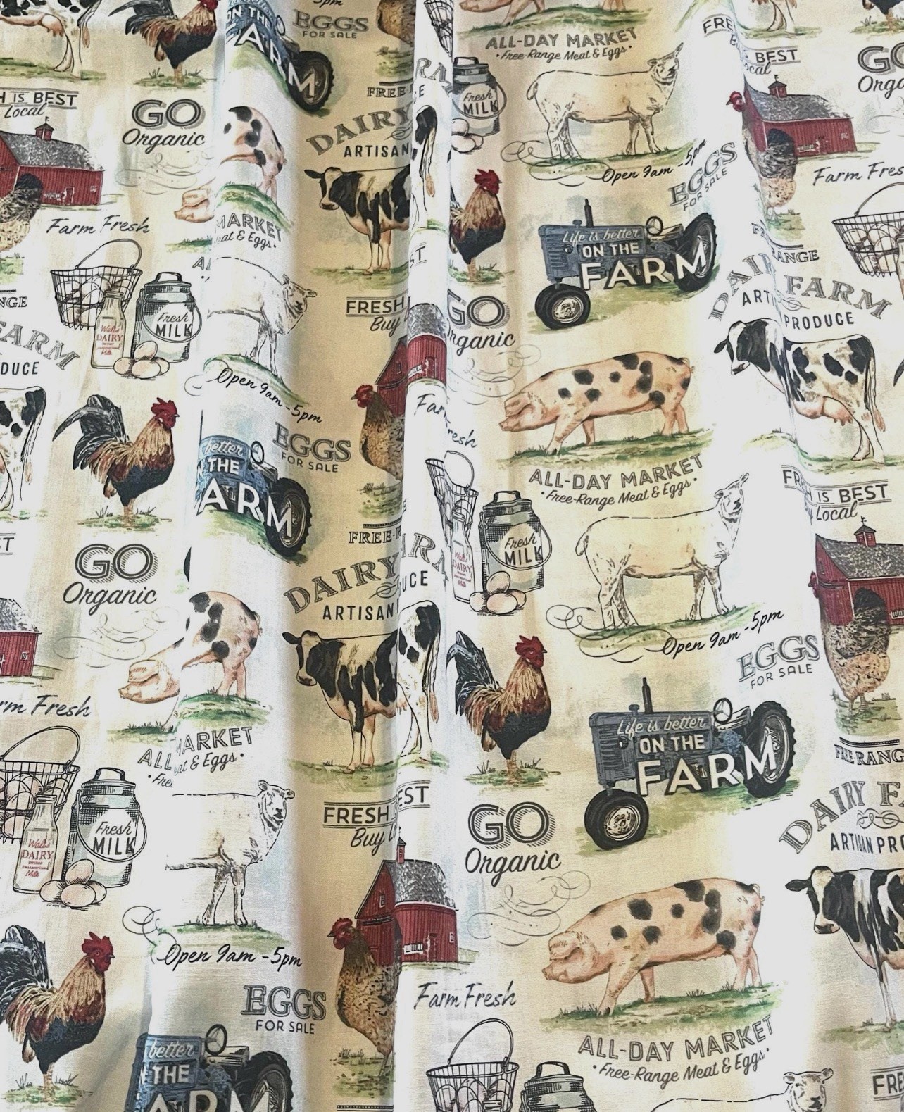 Farmhouse Dairy Valance Kitchen Curtain 43″W x 14”L Gift For Country Gal